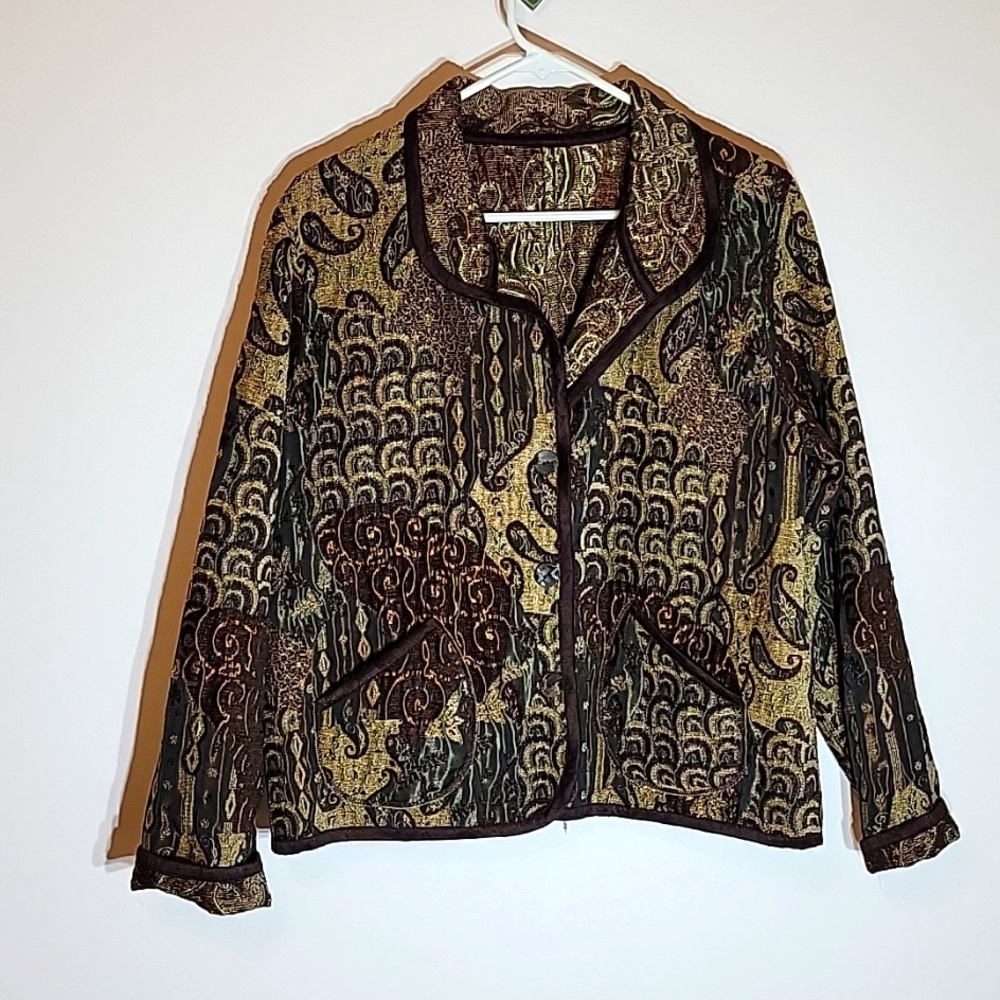 Vintage Reversible Blazer textured fabric size large novelty weave